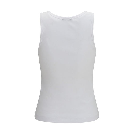 White Cotton Sleeveles T-Shirt