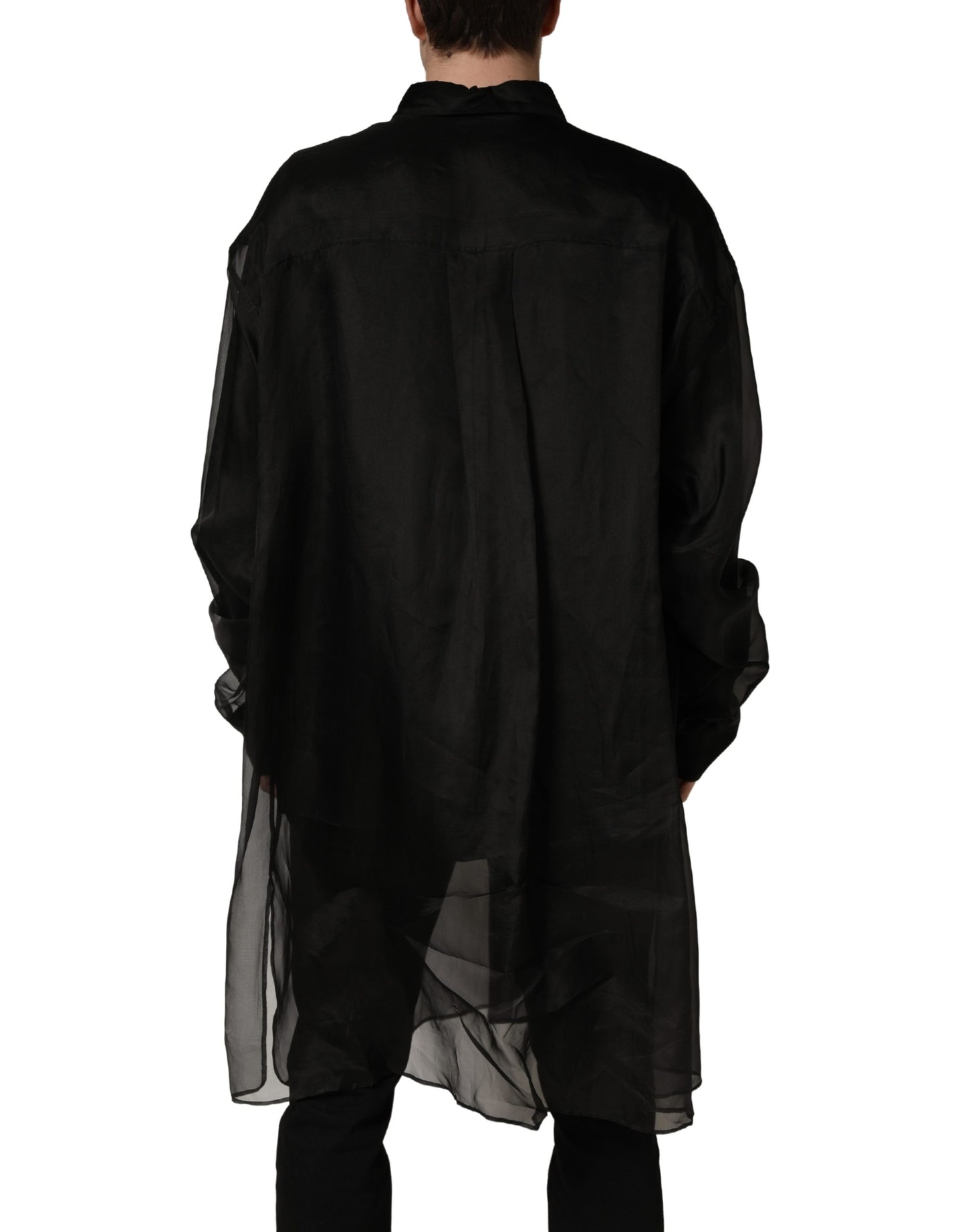 Black Ruffle Detail Semi Sheer Shirt Jacket