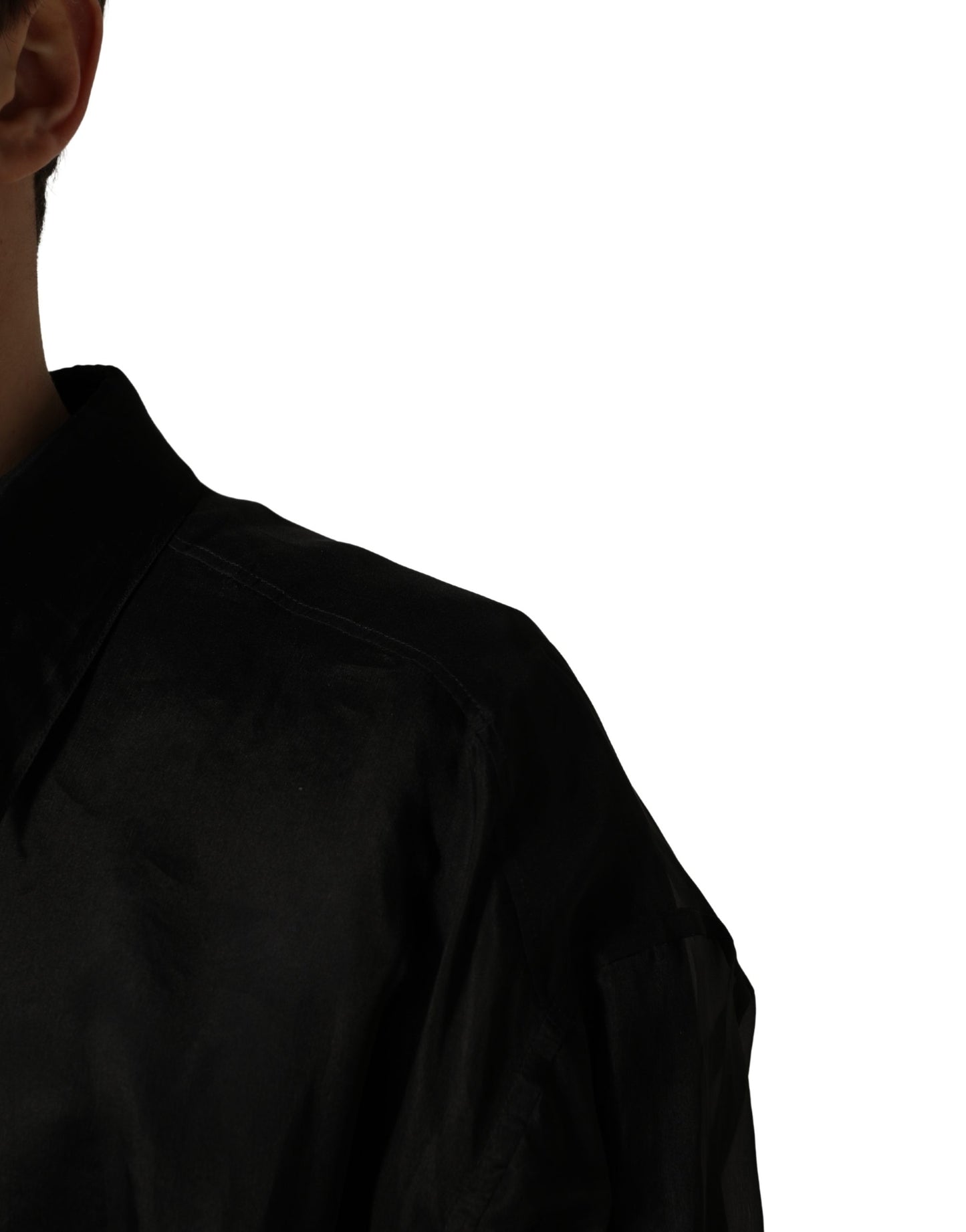 Black Ruffle Detail Semi Sheer Shirt Jacket