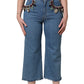 Blue Embellished Denim Wide-Leg Crop Jeans