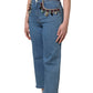 Blue Embellished Denim Wide-Leg Crop Jeans