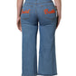 Blue Embellished Denim Wide-Leg Crop Jeans