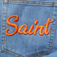 Blue Embellished Denim Wide-Leg Crop Jeans