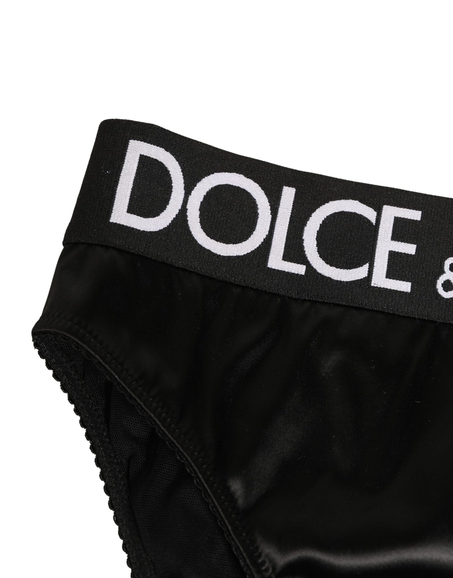 Black Satin High-Waist Brief Logo Women Underwear