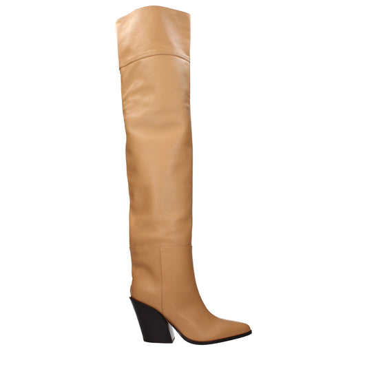 Beige Leather Ankle Boots