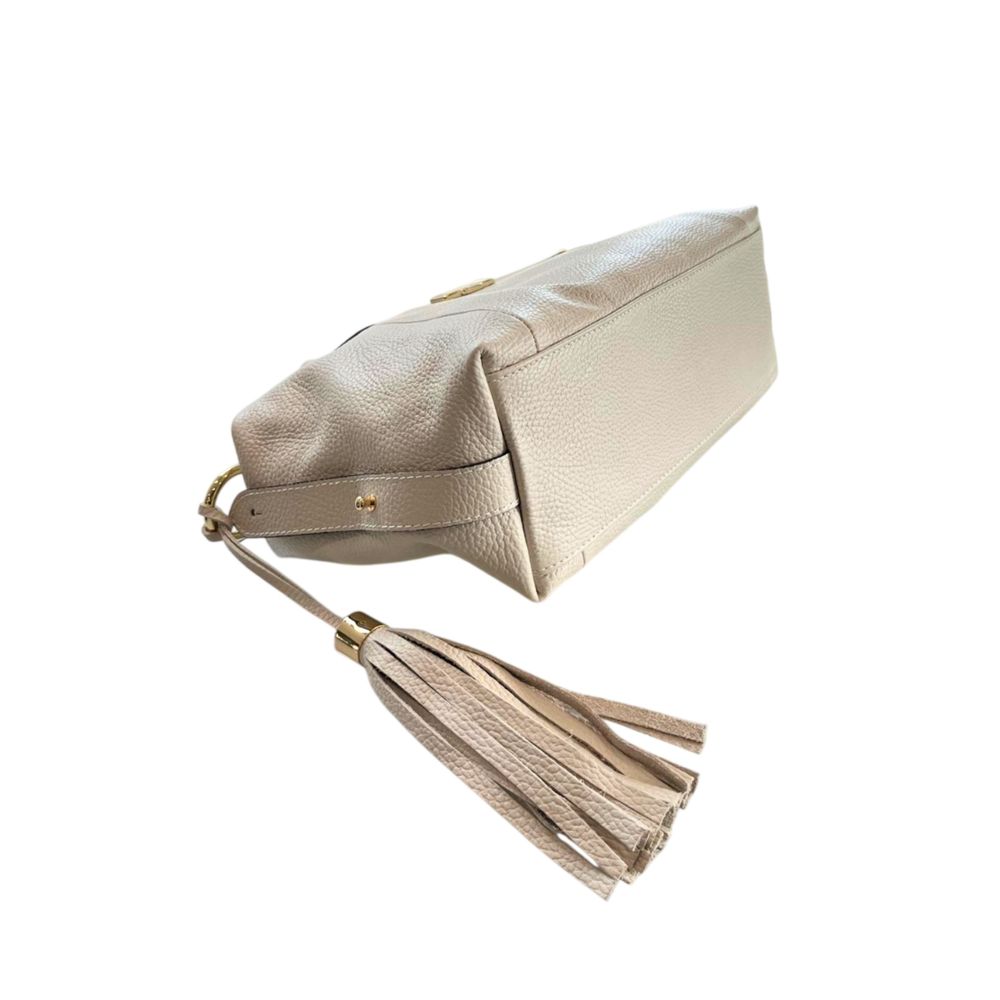Beige Leather Women Handbag