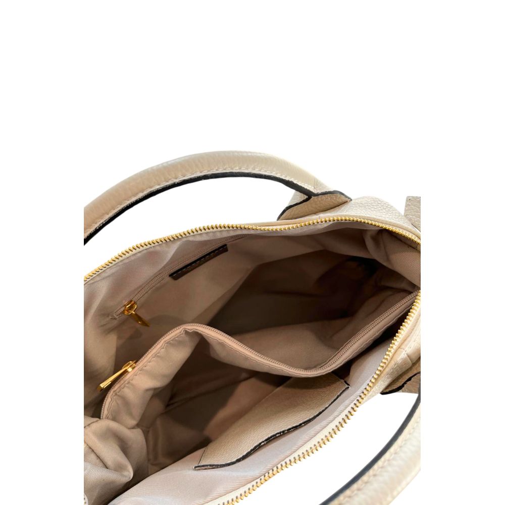 Beige Leather Women Handbag