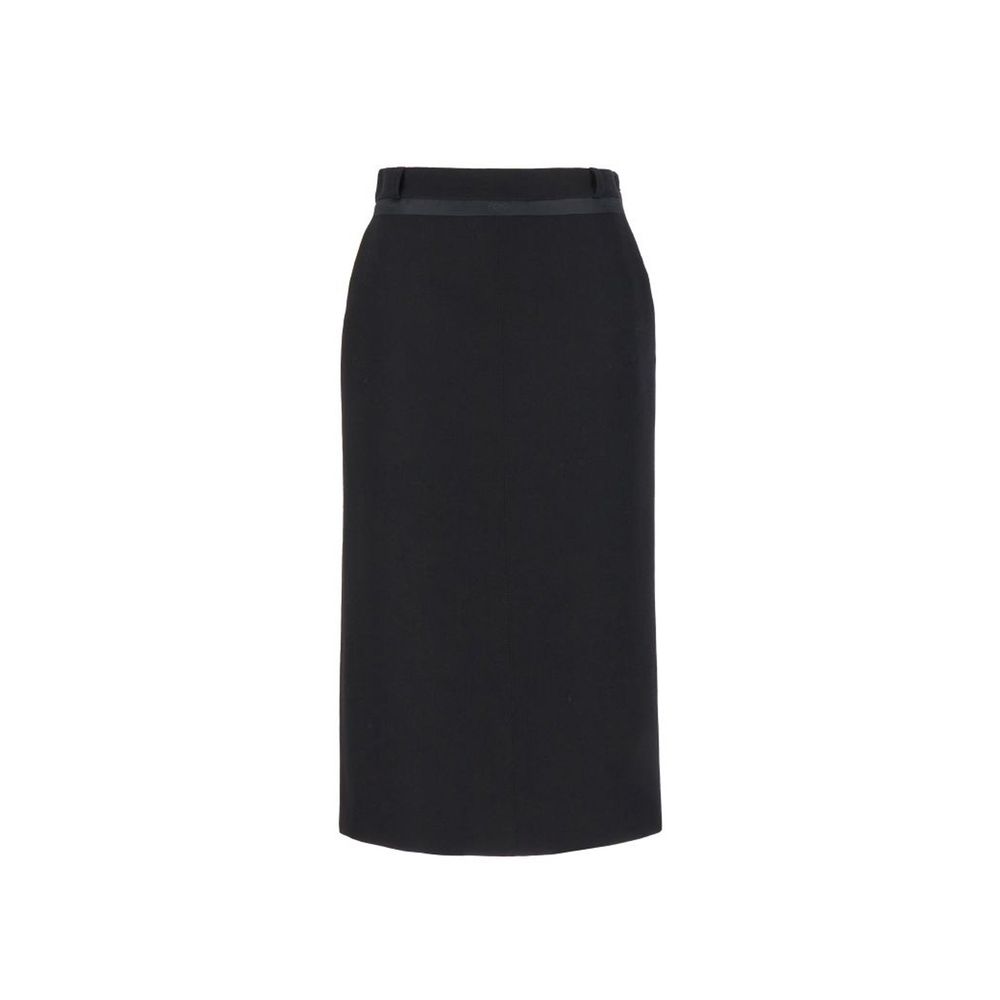 Black Virgin Wool Midi Skirt
