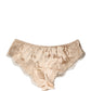Beige Silk Satin Floral Lace Panty Brief Underwear