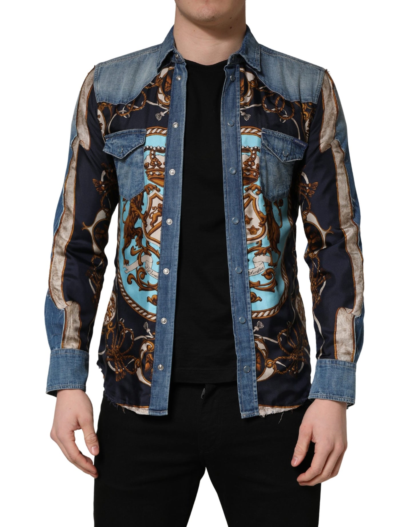 Blue Baroque Cotton Button Down Denim Shirt