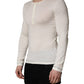 White Long Sleeves Henley Pullover Sweater