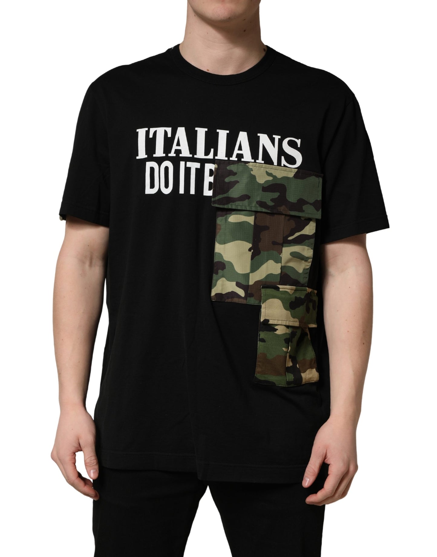 Black Camouflage Graphic Cotton Crewneck T-shirt