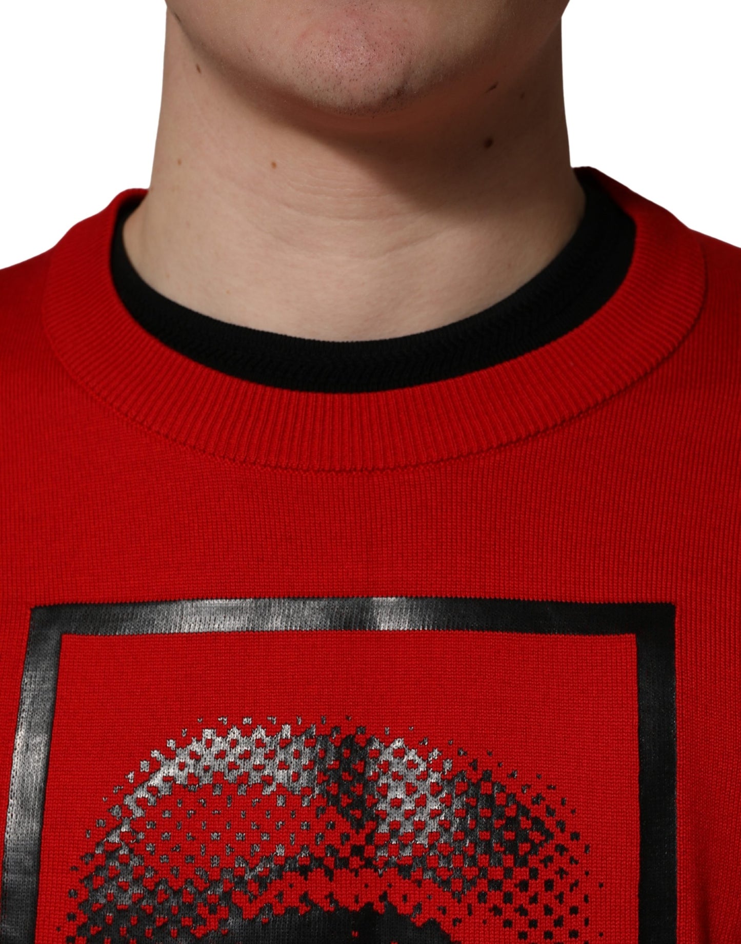 Red Eye Print Crew Neck Pullover Sweater
