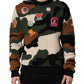 Multicolor Intarsia Knit Camouflage Pullover Sweater