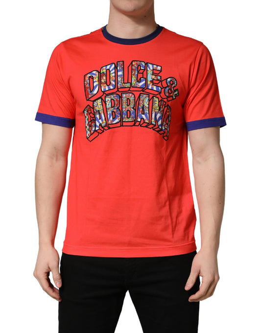 Orange Logo Print Cotton Crew Neck T-shirt
