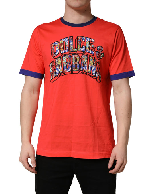 Orange Logo Print Cotton Crew Neck T-shirt