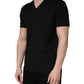 Black Cotton V-Neck Men Short Sleeves T-shirt