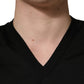 Black Cotton V-Neck Men Short Sleeves T-shirt