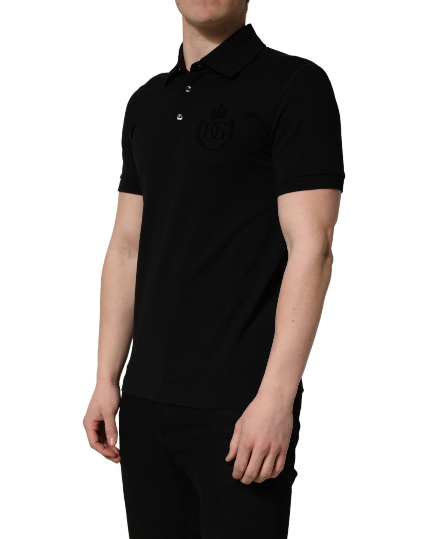 Black Cotton Collared Short Sleeves Men Polo T-shirt