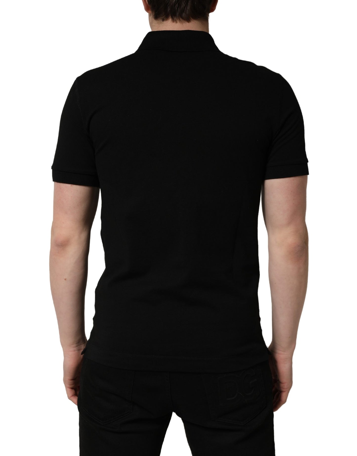 Black Cotton Collared Short Sleeves Men Polo T-shirt