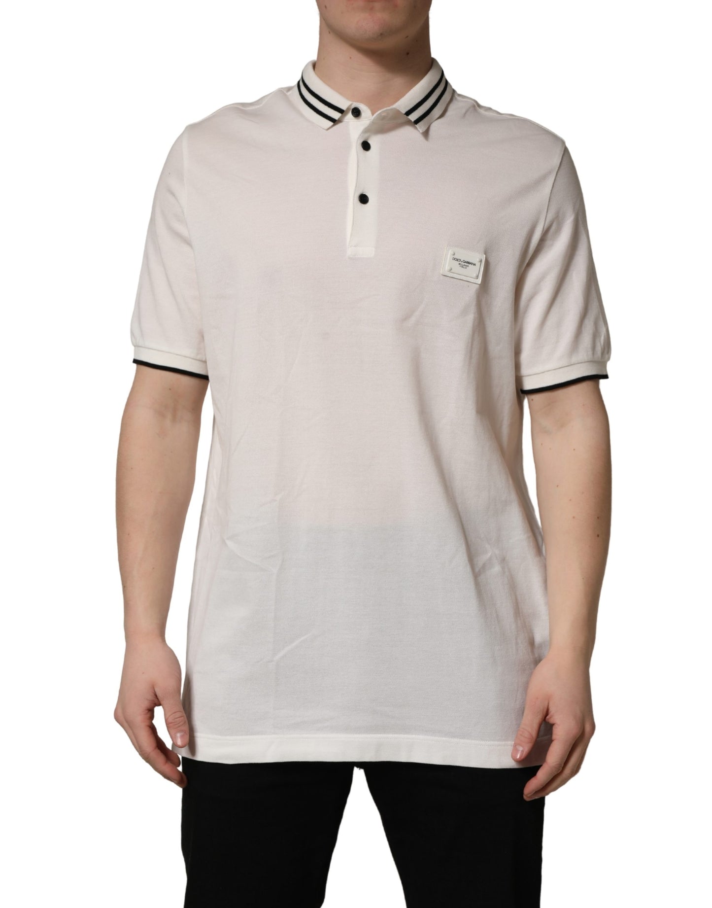 White Logo Plaque Short Sleeve Polo T-shirt