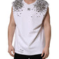 White Rhinestones Sleeveless Round Neck T-shirt