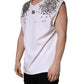 White Rhinestones Sleeveless Round Neck T-shirt