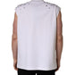 White Rhinestones Sleeveless Round Neck T-shirt