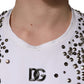 White Rhinestones Sleeveless Round Neck T-shirt