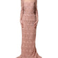 Pink Lace Long-Sleeved Evening Gown Dress