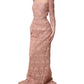 Pink Lace Long-Sleeved Evening Gown Dress