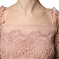 Pink Lace Long-Sleeved Evening Gown Dress