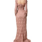Pink Lace Long-Sleeved Evening Gown Dress