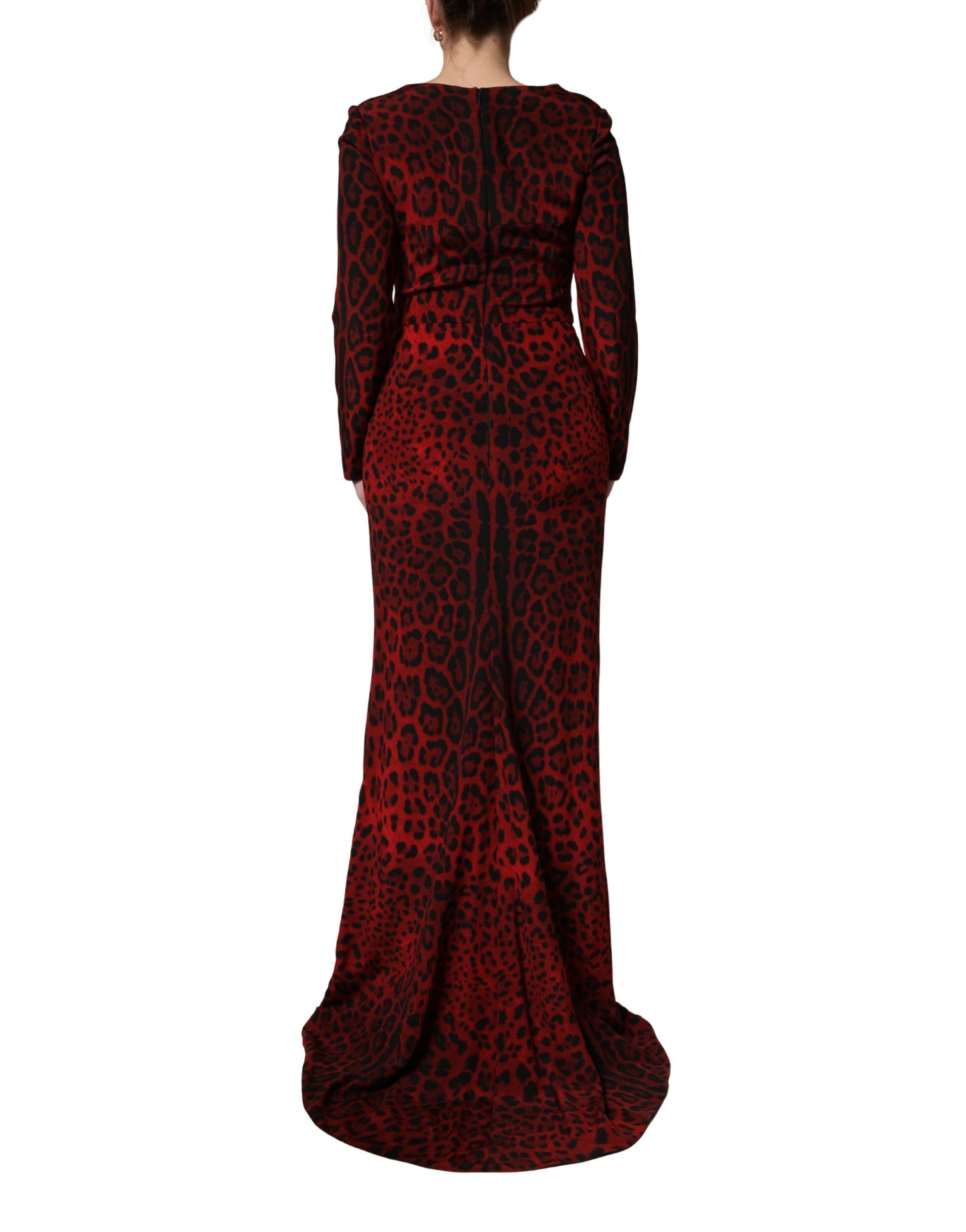 Red Leopard Print Sheath Long Sleeve Dress