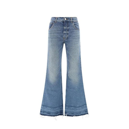 Blue Cotton Flared Jeans