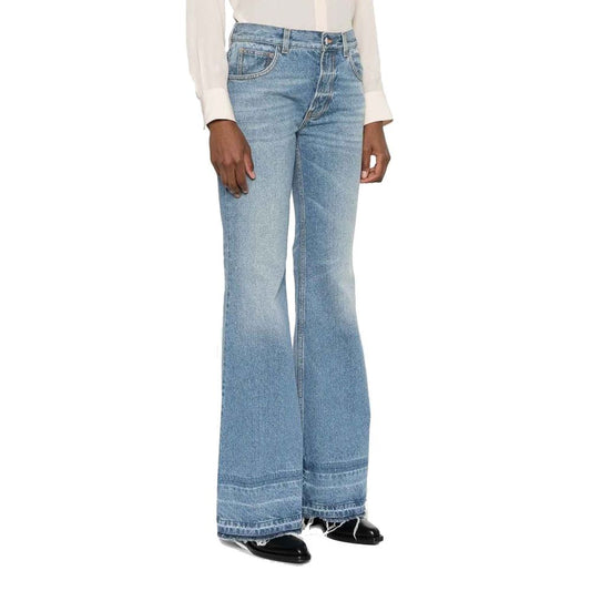 Blue Cotton Flared Jeans
