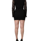 Black Viscose Lace Long Sleeves Mini Dress