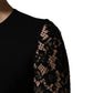 Black Viscose Lace Long Sleeves Mini Dress