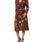 Multicolor Floral Long Sleeves V-neck Dress