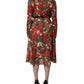 Multicolor Floral Long Sleeves V-neck Dress