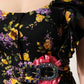 Black Purple Crystal Brooch Silk Midi Dress