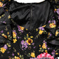 Black Purple Crystal Brooch Silk Midi Dress