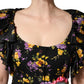 Black Purple Crystal Brooch Silk Midi Dress