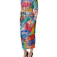Multicolor Graffiti Print Tulle Sheath Midi Dress