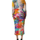 Multicolor Graffiti Print Tulle Sheath Midi Dress