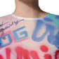 Multicolor Graffiti Print Tulle Sheath Midi Dress