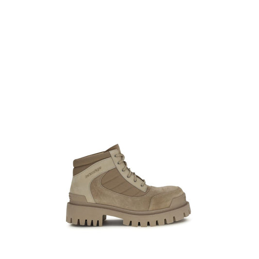 Beige Cotton Lace-Up Boots