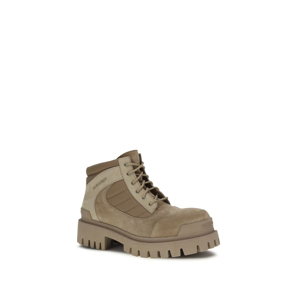 Beige Cotton Lace-Up Boots