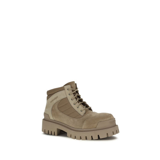 Beige Cotton Lace-Up Boots