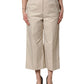 Beige Cotton Mid Waist Cropped Trouser Pants